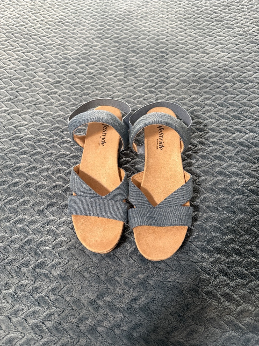 Life Stride Denim Blue Cross-Strap Sandals